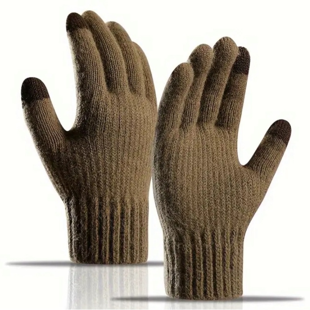 NEW 100% Cotton Touch Screen Winter Gloves Knit Coffee Phone Textured